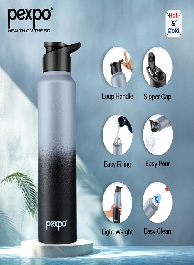 PEXPO Water Bottle 750ml Stainless Steel Sports/Fridge Bottle with Sipper Cap | Single Wall | For Home, Office, Gym, Travelling | Lightweight | BPA Free | Craft Pro | Grey-Knight Black Ombre - Image 3